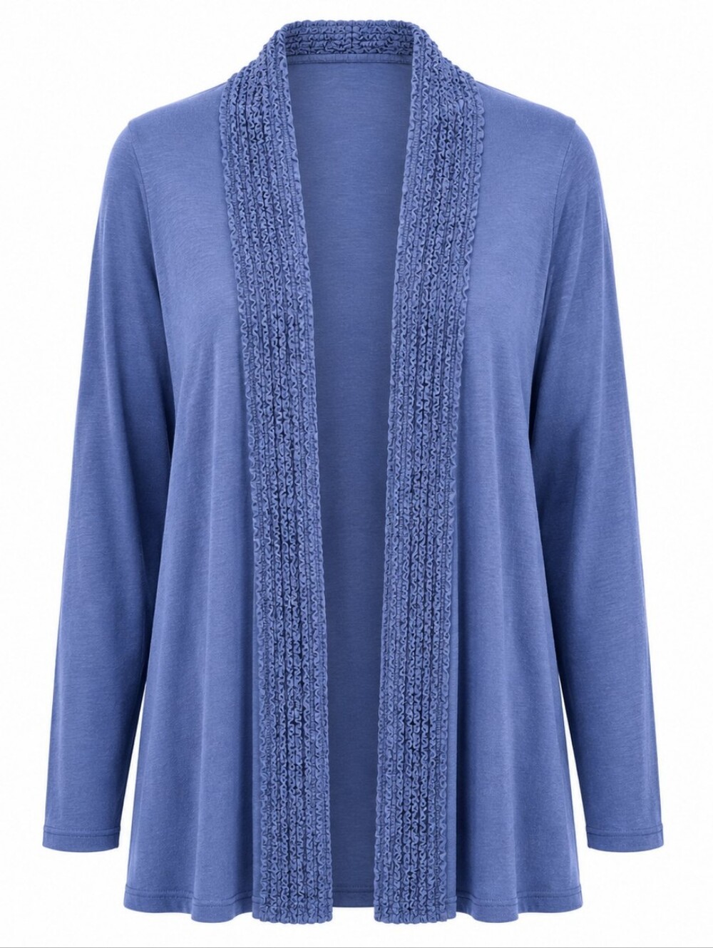 GRAYSON | Navy Ruffle Trim Open Front Drape Cardigan Minimalist Plus | 1X